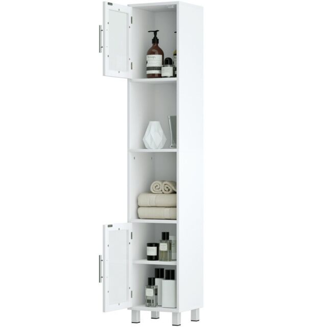 Costway Bathroom Tall Cabinet Slim Freestanding Storage Organizer Cupboard 2 Glass Doors in White - image 1