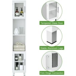 Costway Bathroom Tall Cabinet Slim Freestanding Storage Organizer Cupboard 2 Glass Doors in White - thumbnail 5