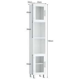 Costway Bathroom Tall Cabinet Slim Freestanding Storage Organizer Cupboard 2 Glass Doors in White - thumbnail 2