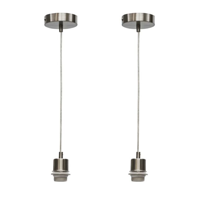First Choice Lighting Set of 2 Carss - Satin Nickel Ceiling Pendant Kits for Easy Fit Shades in Silver - image 1