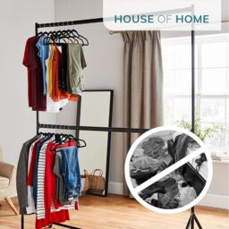 House of Home Clothes Rail Two Tier Heavy Duty Garment Hanging Rack In Black 4ft long x 7ft - thumbnail 6