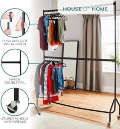 House of Home Clothes Rail Two Tier Heavy Duty Garment Hanging Rack In Black 4ft long x 7ft - thumbnail 5