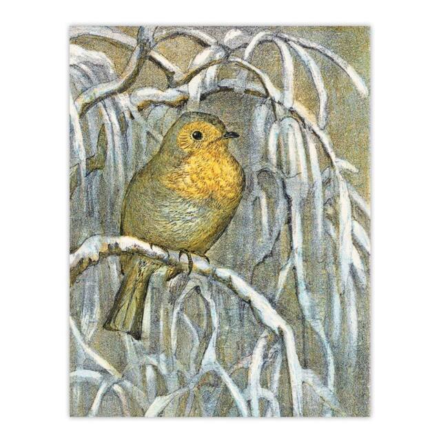 "Artery8 Robin on Snowy Tree Branch Vintage Wall Art Print van Hoytema - Size: W12"" x H16""" - image 1