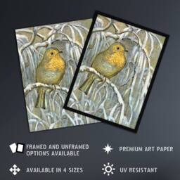 "Artery8 Robin on Snowy Tree Branch Vintage Wall Art Print van Hoytema - Size: W12"" x H16""" - thumbnail 2