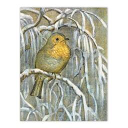 "Artery8 Robin on Snowy Tree Branch Vintage Wall Art Print van Hoytema - Size: W12"" x H16""" - thumbnail 1