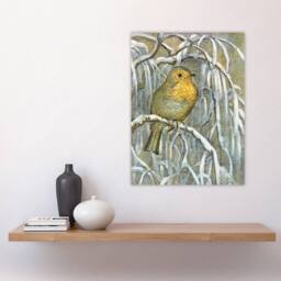 "Artery8 Robin on Snowy Tree Branch Vintage Wall Art Print van Hoytema - Size: W12"" x H16""" - thumbnail 4