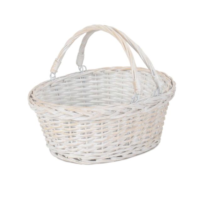Red Hamper Wicker Small White Swing Handle Shopping Basket - image 1