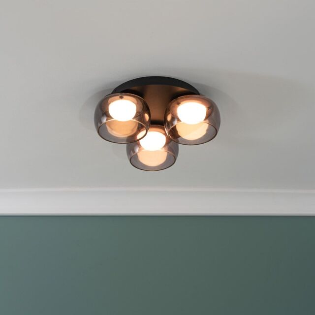ValueLights Alissa IP44 Rated Bathroom 3 Way Glass Integrated LED Flush Ceiling Light in Black - image 1