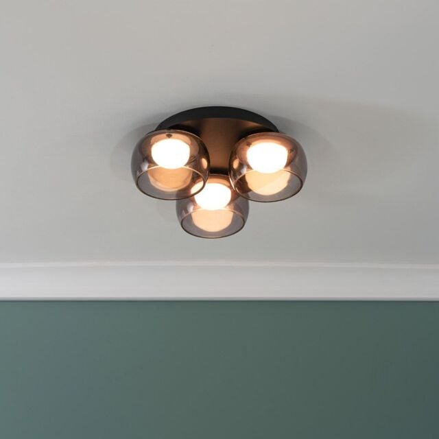 ValueLights Alissa IP44 Rated Bathroom 3 Way Glass Integrated LED Flush Ceiling Light in Black - image 1