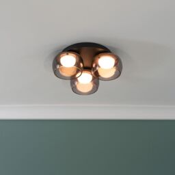 ValueLights Alissa IP44 Rated Bathroom 3 Way Glass Integrated LED Flush Ceiling Light in Black - thumbnail 1