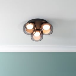 ValueLights Alissa IP44 Rated Bathroom 3 Way Glass Integrated LED Flush Ceiling Light in Black - thumbnail 3
