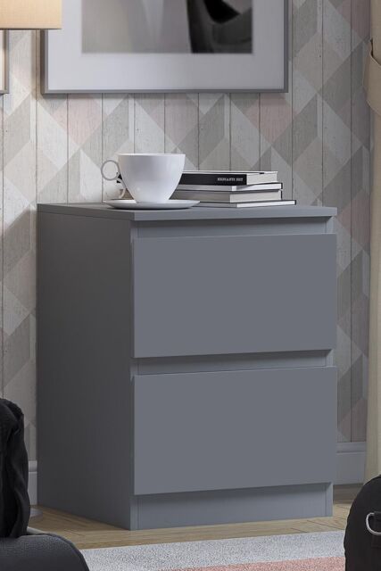 FWStyle Stora Dark Grey 2 Drawer Bedside Chest Table Nightstand Deep Drawers - image 1