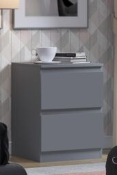 FWStyle Stora Dark Grey 2 Drawer Bedside Chest Table Nightstand Deep Drawers