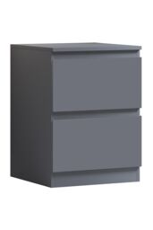 FWStyle Stora Dark Grey 2 Drawer Bedside Chest Table Nightstand Deep Drawers - thumbnail 3