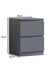 FWStyle Stora Dark Grey 2 Drawer Bedside Chest Table Nightstand Deep Drawers - thumbnail 5