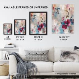 "Artery8 Hummingbird & Zinnia Flower Blooms Oil Painting Framed Art Print - Size: W12"" x H16""" - thumbnail 3