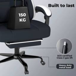 Kelvenix Office Desk Chair Fabric Gaming in Black - Size: 0.6m2 - thumbnail 3
