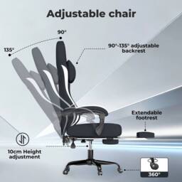 Kelvenix Office Desk Chair Fabric Gaming in Black - Size: 0.6m2 - thumbnail 4