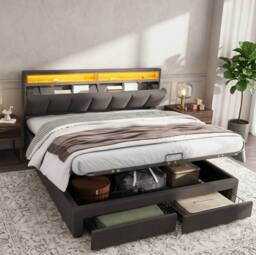 STILVORA 6ft Super King Upholstered Bed with LED Lighting in Grey - thumbnail 3