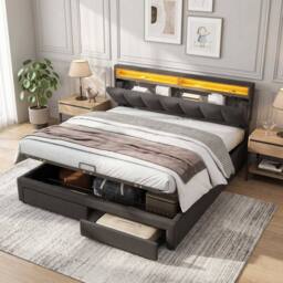 STILVORA 6ft Super King Upholstered Bed with LED Lighting in Grey - thumbnail 2