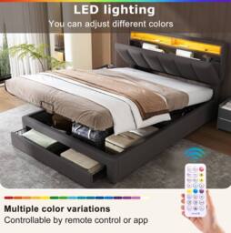 STILVORA 6ft Super King Upholstered Bed with LED Lighting in Grey - thumbnail 8
