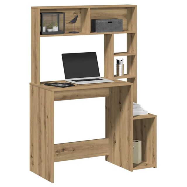 Berkfield Home Desk with Shelves Artisan Oak 100x45x140 cm Engineered Wood in Brown - Size: 100 x 45 x 140 cm - image 1
