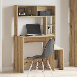Berkfield Home Desk with Shelves Artisan Oak 100x45x140 cm Engineered Wood in Brown - Size: 100 x 45 x 140 cm - thumbnail 3