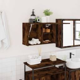 Berkfield Home Bathroom Wall Cabinet Smoked Oak 60x25x40 cm Engineered Wood in Brown - Size: 60 x 25 x 40 cm - thumbnail 2