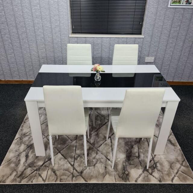 KOSY KOALA Modern White & Black Dining Table Set With 4 White Chairs Dining Room Furniture in Brown - image 1