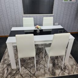 KOSY KOALA Modern White & Black Dining Table Set With 4 White Chairs Dining Room Furniture in Brown - thumbnail 9
