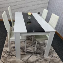 KOSY KOALA Modern White & Black Dining Table Set With 4 White Chairs Dining Room Furniture in Brown - thumbnail 8