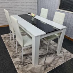 KOSY KOALA Modern White & Black Dining Table Set With 4 White Chairs Dining Room Furniture in Brown - thumbnail 7