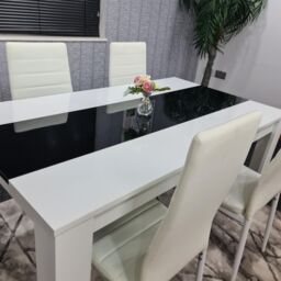 KOSY KOALA Modern White & Black Dining Table Set With 4 White Chairs Dining Room Furniture in Brown - thumbnail 4