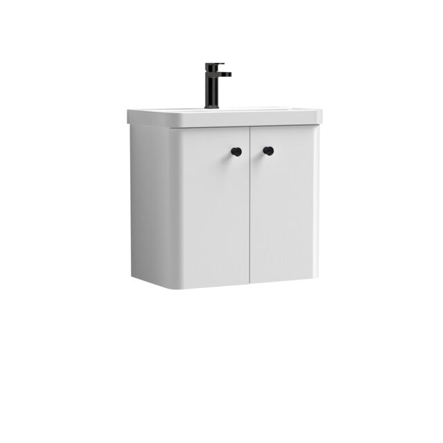 Balterley Bathroom Wall Hung 2 Door Vanity Unit Basin, White/Matt Black, 579mm in White - image 1