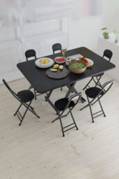 Living and Home 7pcs Folding Table and 6 Chairs Set Indoor Outdoor Bistro Kitchen Dining Set Furniture in Black - thumbnail 1