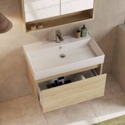 Banyetti Mino 800mm Wall Hung Vanity Unit with Veneto 1TH Basin- Natural Oak in Light Oak - thumbnail 1