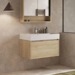Banyetti Mino 800mm Wall Hung Vanity Unit with Veneto 1TH Basin- Natural Oak in Light Oak - thumbnail 3