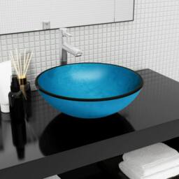 Berkfield Home Modern Basin Tempered Glass 42x14 cm Blue - thumbnail 2