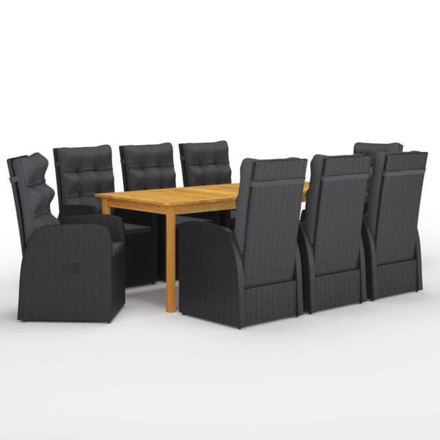 Berkfield Home 9 Piece Garden Dining Set with Cushions Black Poly Rattan - image 1