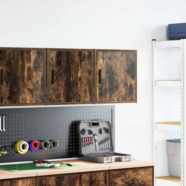 Berkfield Home Durable Garage Wall Cabinets 2 pcs Smoked Oak Engineered Wood in Brown - image 1