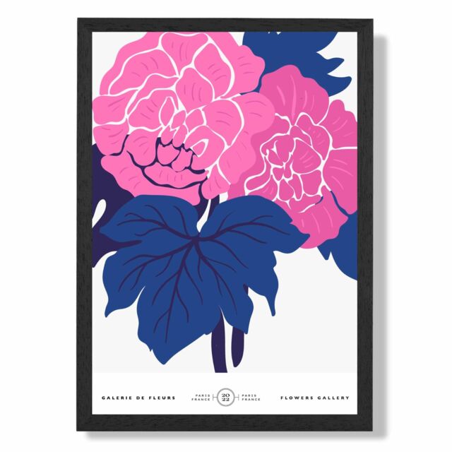 ARTZE Pink & Blue Allium Flower Market Gallery Framed Print SIZE: A2 with Black Frame in Mid Blue - Size: A4 - image 1