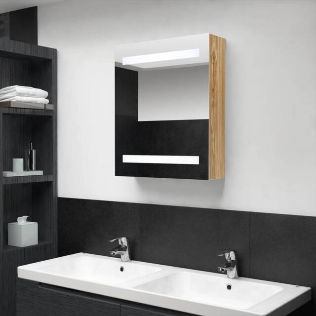 Berkfield Home LED Bathroom Mirror Cabinet Oak 50x14x60 cm in Brown - Size: 50 x 14 x 60 cm - image 1