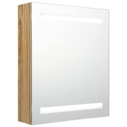 Berkfield Home LED Bathroom Mirror Cabinet Oak 50x14x60 cm in Brown - Size: 50 x 14 x 60 cm - thumbnail 2