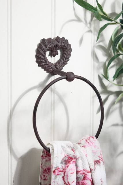 Dibor Cast Iron Towel Ring Love Heart Ornate Towel Rail in Brown - image 1