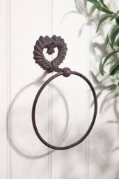 Dibor Cast Iron Towel Ring Love Heart Ornate Towel Rail in Brown - thumbnail 2