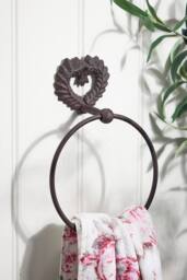 Dibor Cast Iron Towel Ring Love Heart Ornate Towel Rail in Brown