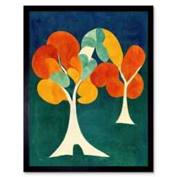 "Artery8 Wall Art Print Minimalistic Henri Matisse Style Autumn Fall Trees Abstract Art Framed in Black - Size: W12"" x H16""" - thumbnail 1