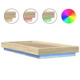 Berkfield Home Durable Bed Frame with LED Lights without Mattress Sonoma Oak 90x200cm in Light Brown - Size: 90x200 cm - thumbnail 8