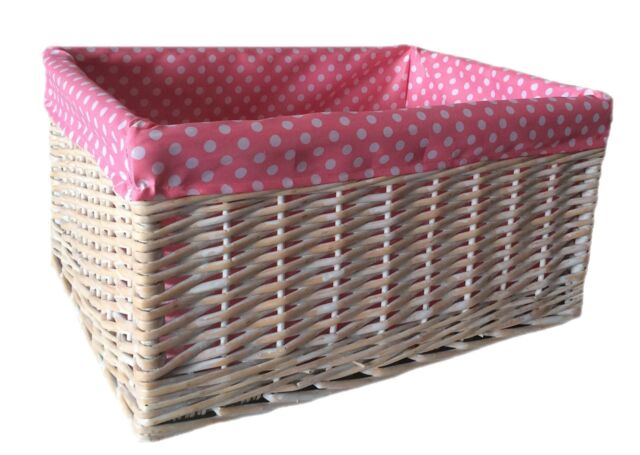 Red Hamper Wicker Pink Spotty Lined Storage Basket - Size: XL - image 1