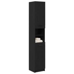 Berkfield Home Black Oak Bathroom Cabinet - 32x34x188.5 cm, Made from Engineered Wood - Size: 32x34x188.5 cm - thumbnail 3